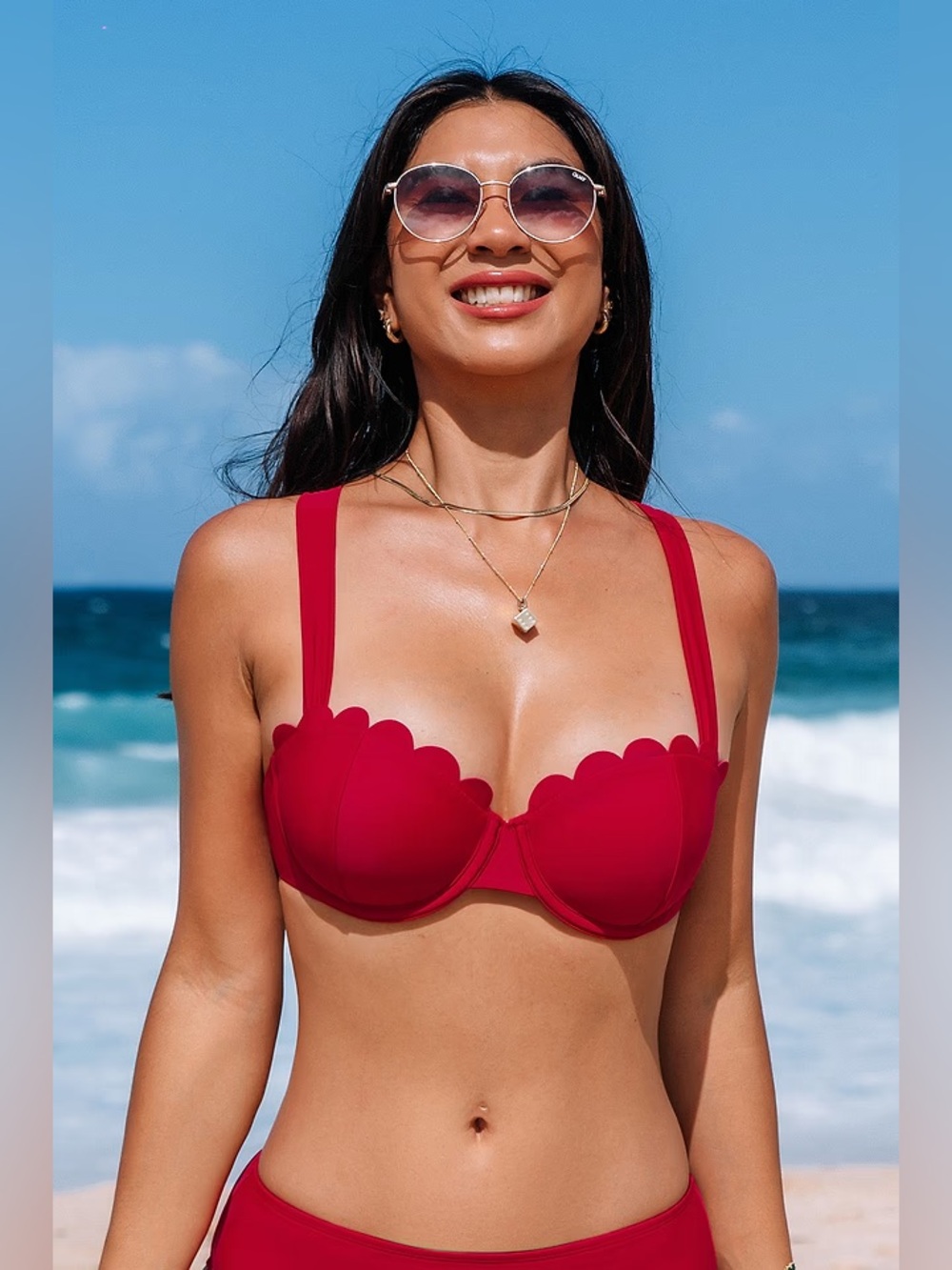 Cupshe Red Scallop-Edge Balconette Bikini Top